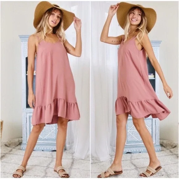 1 LEFT! USA MADE Mauve V Neck Cute Women’s Lightweight Summer Flowy Dress - Picture 2 of 4